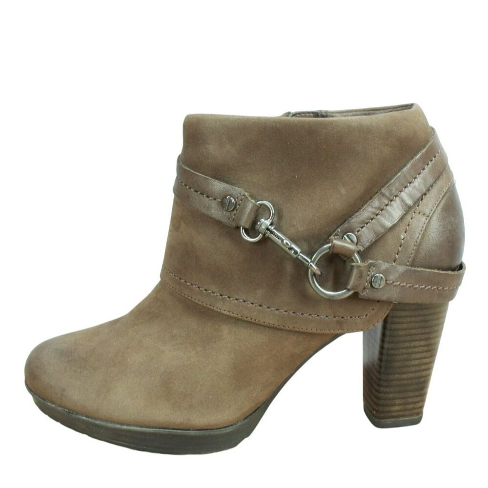 Clarks Indigo Lida Piper Brown Leather Side Zip Ankle Harness Boots Size 9 M